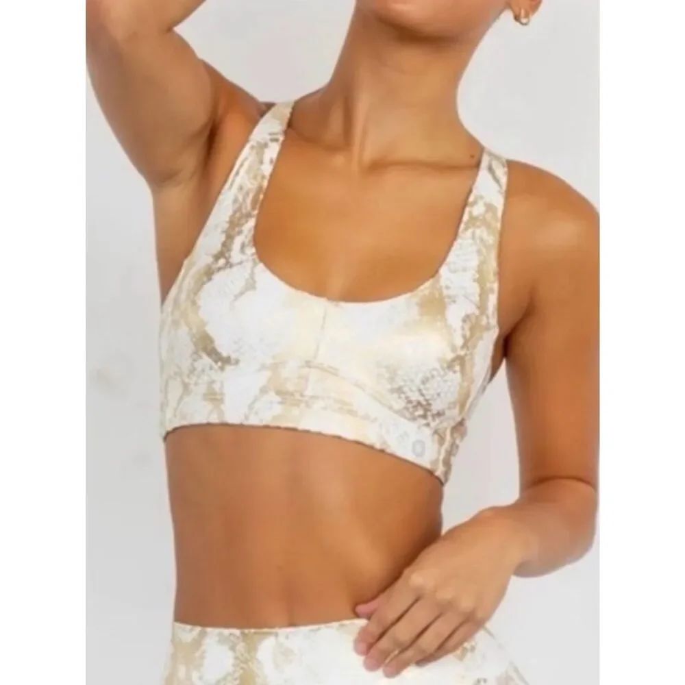 Astoria Activewear White Gold Snake Print Sports Bra Small